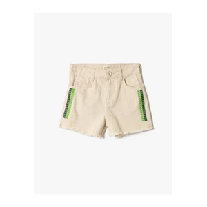 Koton Gabardine Shorts Cotton Embroidery Detailed.