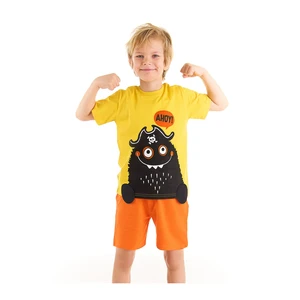 Denokids Pirate Monster Cotton Boys Yellow T-shirt Orange Shorts Set