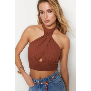 Trendyol Brown Crop Woven Cut Out/Window Blouse