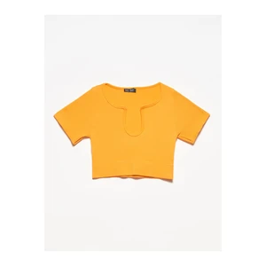 Dilvin Collar Detailed Crop Top-orange 3687