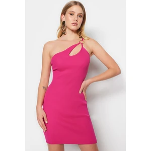 Trendyol Pink Fitted Window/Cut Sweater Out Detailed Evening Dress with Accessories