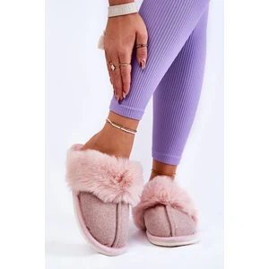 Lady's insulated slippers with fur Beige and pink Franco