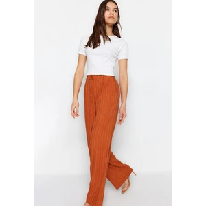 Trendyol Brown High Waist Wide Leg Wide Legs Striped Woven Pants