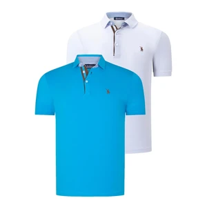 DUAL SET T8582 DEWBERRY MENS T-SHIRT-WHITE-DARK TURQUOISE