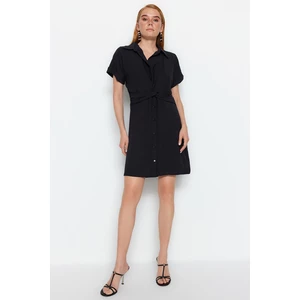 Trendyol Black Waist Detailed Shirt Collar Mini Woven Dress