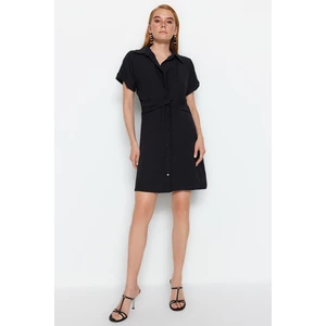 Trendyol Black Waist Detailed Shirt Collar Woven Woven Dress