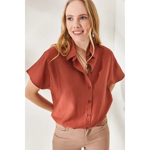 Olalook Women's Tile Bat Oversized Linen Shirt