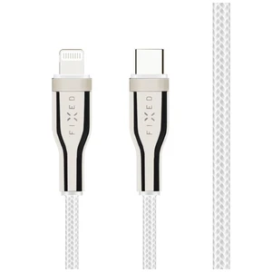 Krátký nabíjecí a datový opletený kabel FIXED s konektory USB-C/Lightning a podporou PD, 0.5 m, MFI, bílá