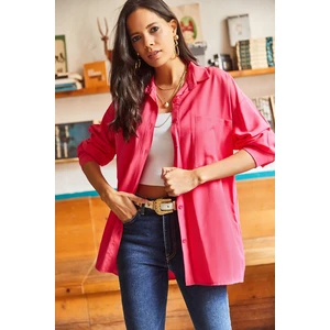 Olalook Women's Fuchsia Double Pocket Oversized Shirt