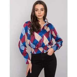 Maroon and blue women's blouse with patterns