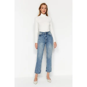 Trendyol Dark Blue High Waist Straight Jeans