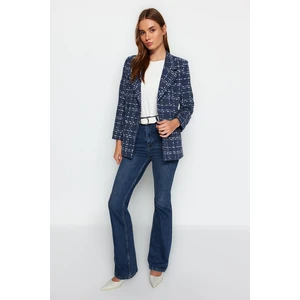 Trendyol Navy Tweed Regular Woven Plaid Blazer Jacket