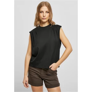 Women's organic top with heavy pleated shoulder in black