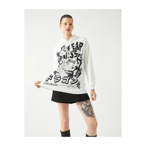 Koton Oversize Anime Sweatshirt Hooded Back Printed