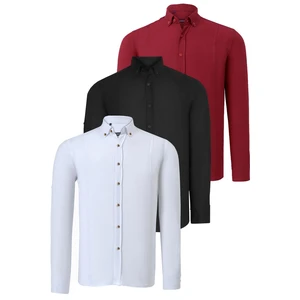 TRIPLE SET G721 DEWBERRY MEN'S SHIRT-BLACK-WHITE-BURGUNDY