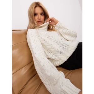 Ecru ladies oversize sweater with cables