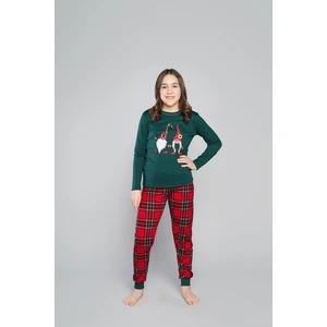 Santa pajamas for girls, long sleeves, long legs - green/print