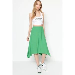 Trendyol Green Ruffle Asymmetrical High Waist Midi Stretch Knitted Skirt