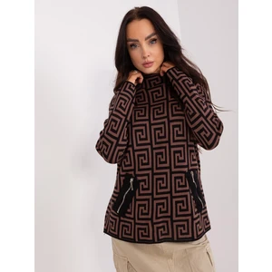 Women's brown and black patterned turtleneck sweater