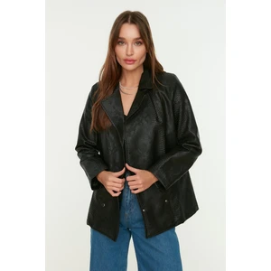 Trendyol Black Faux Leather Oversize Pocket Detailed Woven Jacket