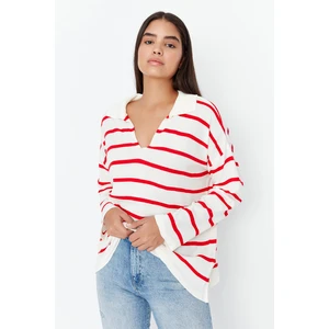 Trendyol Red Super Oversize Striped Knitwear Sweater