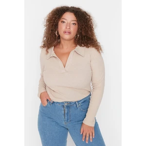 Trendyol Curve Plus Size Bodysuit - Beige - Fitted