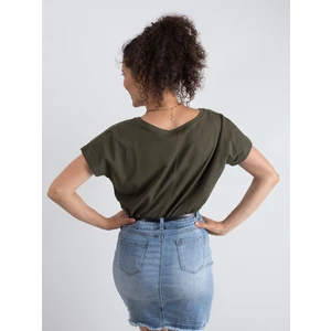 Cotton T-shirt with V-neck in khaki