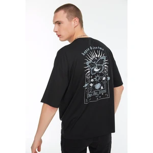 Trendyol Black Men's Oversize Fit Crew Neck Short Sleeve Printed T-Shirt