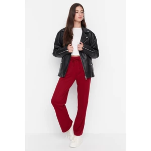 Trendyol Claret Red Rib Detail Straight Knitted Sweatpants