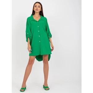 Green casual dress with collar by Elaria