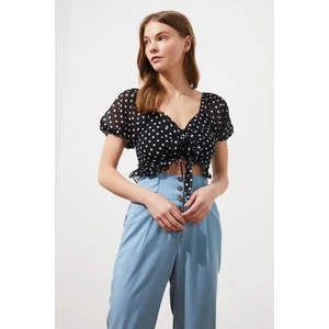 Trendyol Black Tie Detailed Crop Woven Blouse