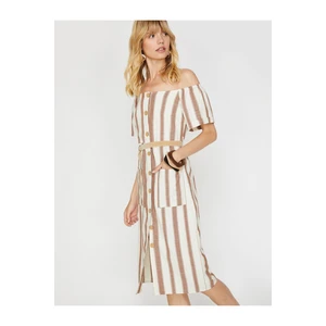 Koton Striped Belt Detailed Linen Dress