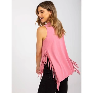 Dusty pink cotton sleeveless top with fringes