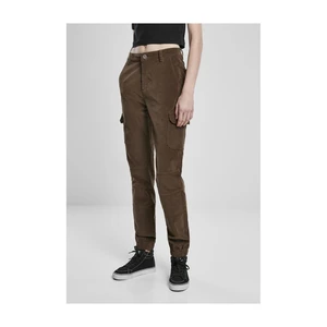 Ladies High Waist Cargo Corduroy Pants Dark Olive