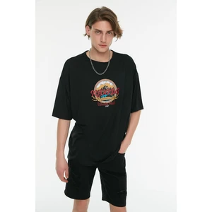 Trendyol Black Men's Oversize Fit Crew Neck Short Sleeve Printed T-Shirt