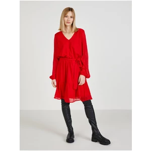 Červené dámské šaty se zavazováním v pase Moodo - Dámské