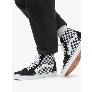 Černo-bílé vzorované kožené kotníkové tenisky VANS UA SK8-Hi - unisex