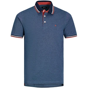 Jack&Jones PLUS Pánské polo triko Slim Fit JJEPAULOS 12143859 Denim Blue XXL