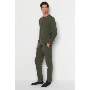 Trendyol Men's Khaki Regular Fit Waffle Knitted Pajamas Set.