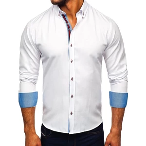 Biela pánska elegantá košeľa s dlhými rukávmi BOLF 5801-A