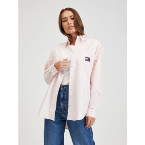 Světle růžová dámská oversize košile Tommy Jeans Badge Boyfriend - Dámské