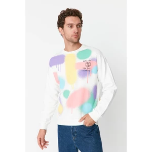 Trendyol White Men's Oversize Fit Crewneck Sweatshirt