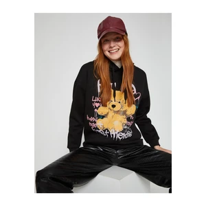 Koton Printed Sweatshirt Hoodie with Fleece Inner