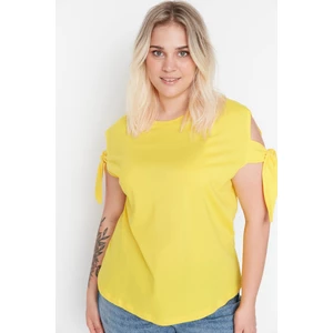 Trendyol Curve Plus Size T-Shirt - Yellow - Regular fit