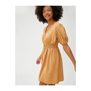 Koton Mini Dress V-Neck Balloon Sleeves Gathered Waist