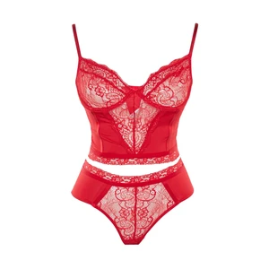 Trendyol Curve Red Lace Detailed Bustier-Panties Underwear Sets