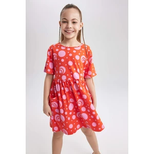 DEFACTO Girl Patterned Short Sleeve Combed Cotton Dress