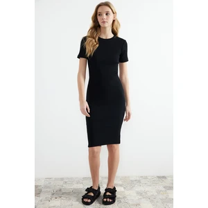 Trendyol Black Crew Neck Ribbed Stretchy Knitted Midi Pencil Dress