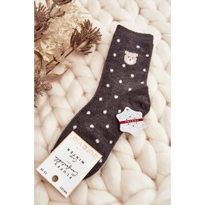 Women's insulated socks with polka dots and teddy bears, dark grey