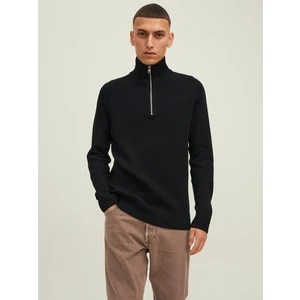 Men's Black Ribbed Sweater with Zipper Jack & Jones Perfect - Men